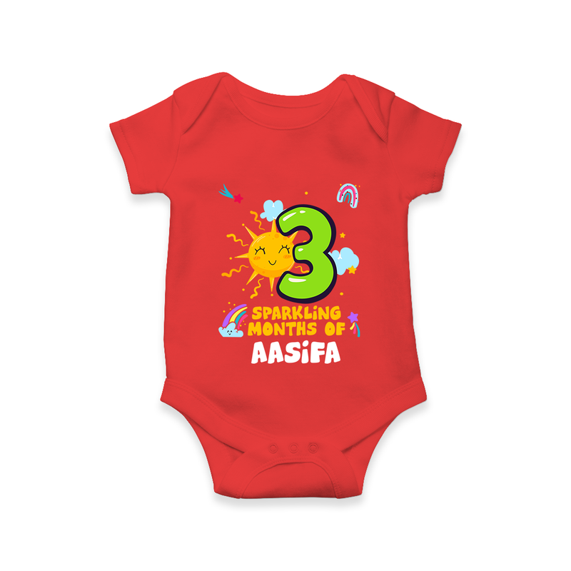 3rd Month Baby Outfit | Personalized Romper/Onesie for Newborn | Milestone Gift Idea - RED - New Born (Chest 14")