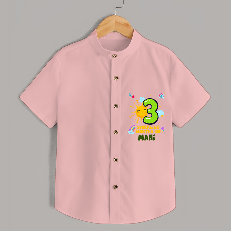 Celebrate The 3rd Month Birthday Custom Shirt, Personalized with your Little one's name - PEACH - 0 - 6 Months Old (Chest 21")