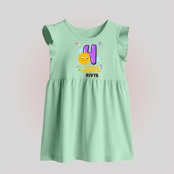 4th Month Baby Outfit | Personalized Baby Frock for Newborn | Milestone Gift Idea - MINT GREEN - 0 - 3 Months Old (Chest 17")