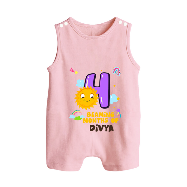 4th Month Baby Outfit | Personalized Romper Suit/ Sleeveless Romper for Newborn | Milestone Gift Idea - BABY PINK - 0 - 5 Months Old (Chest 18")