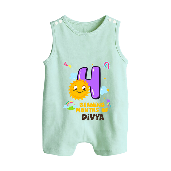 4th Month Baby Outfit | Personalized Romper Suit/ Sleeveless Romper for Newborn | Milestone Gift Idea - MINT GREEN - 0 - 5 Months Old (Chest 18")