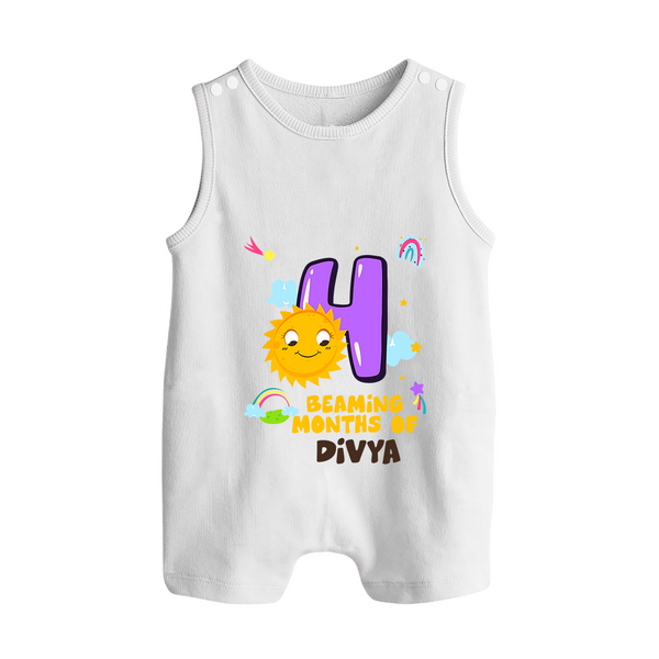 4th Month Baby Outfit | Personalized Romper Suit/ Sleeveless Romper for Newborn | Milestone Gift Idea - WHITE - 0 - 5 Months Old (Chest 18")