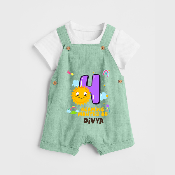 4th Month Baby Outfit | Personalized Dungaree Set for Newborn | Milestone Gift Idea - MINT GREEN - 0 - 5 Months Old (Chest 18")