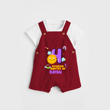 Celebrate The 4th Month Birthday Custom Dungaree set, Personalized with your Baby's name - RED - 0 - 5 Months Old (Chest 17")