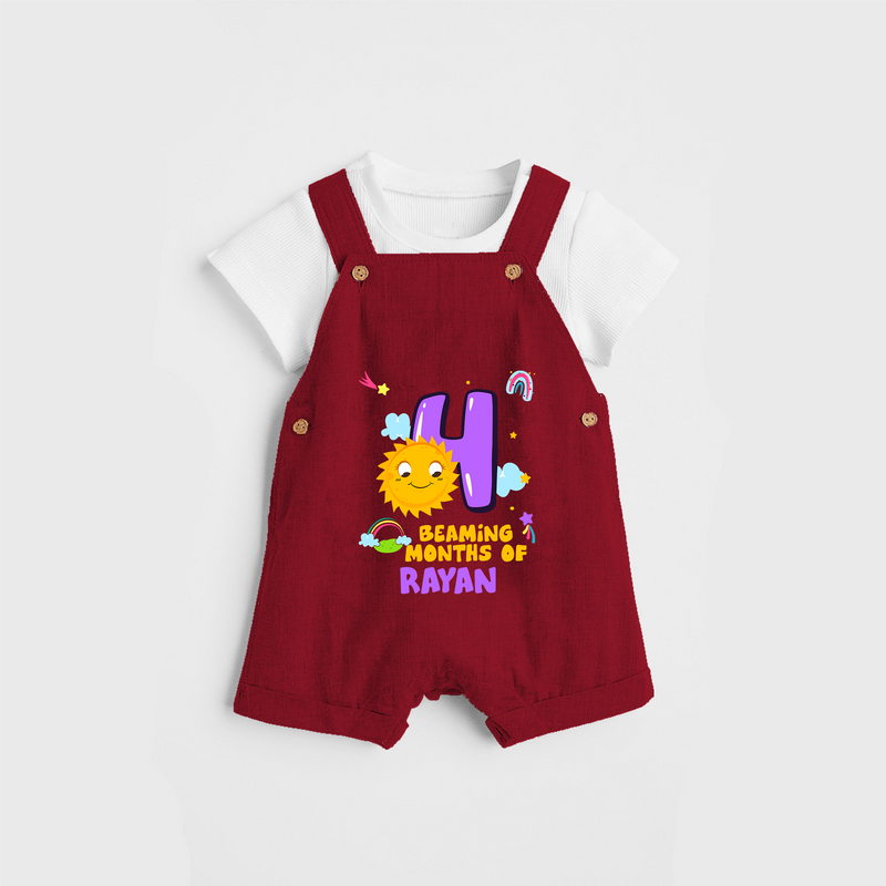 Celebrate The 4th Month Birthday Custom Dungaree set, Personalized with your Baby's name - RED - 0 - 5 Months Old (Chest 17")