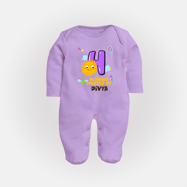 4th Month Baby Outfit | Personalized Full Sleeve Bodysuit/ Sleep Suit/ Jumpsuit for Newborn | Milestone Gift Idea - LILAC - New Born (Chest 7.5")
