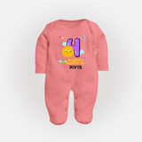 4th Month Baby Outfit | Personalized Full Sleeve Bodysuit/ Sleep Suit/ Jumpsuit for Newborn | Milestone Gift Idea - PEACH - New Born (Chest 7.5")
