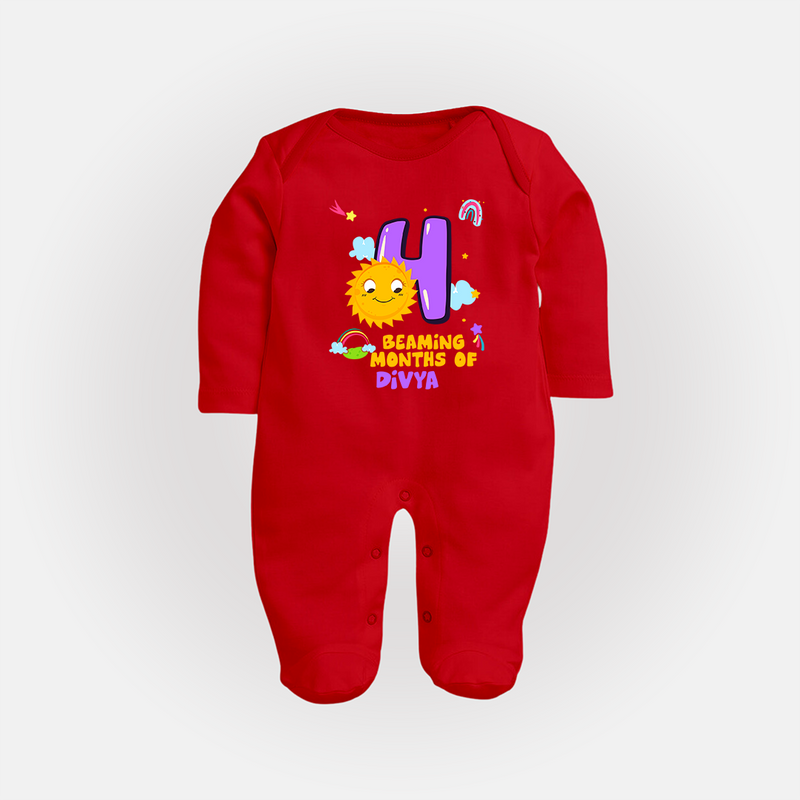 Mark Your BabyÕs 4-Month Celebration With Our Customized Baby Sleep Suit, Made For Joyful Celebrations - RED - New Born (Chest 7.5")