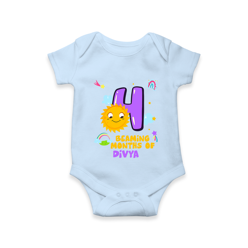 Mark Your BabyÕs 4-Month Celebration With Our Customized Baby Romper, Made For Joyful Celebrations - BABY BLUE - 0 - 3 Months Old (Chest 16")