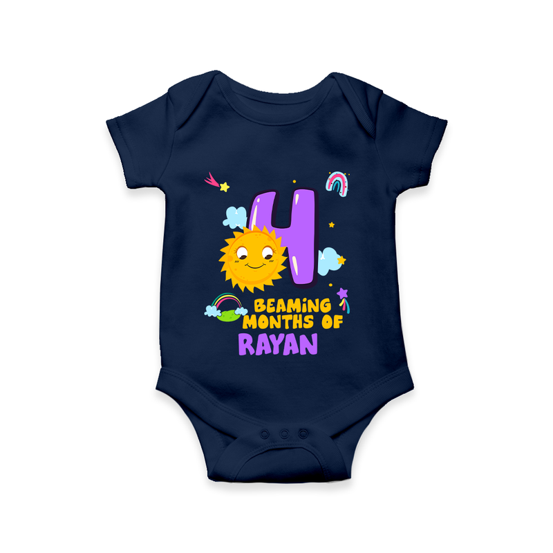Celebrate The 4th Month Birthday Custom Romper, Personalized with your Little one's name - NAVY BLUE - 0 - 3 Months Old (Chest 16")
