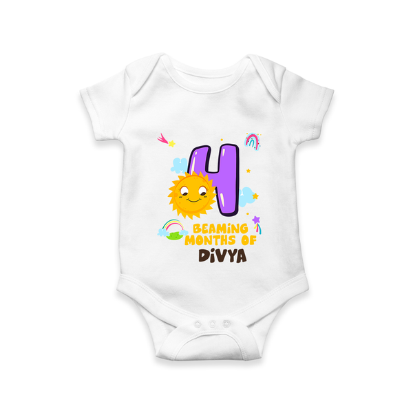 4th Month Baby Outfit | Personalized Romper/Onesie for Newborn | Milestone Gift Idea - WHITE - New Born (Chest 14")