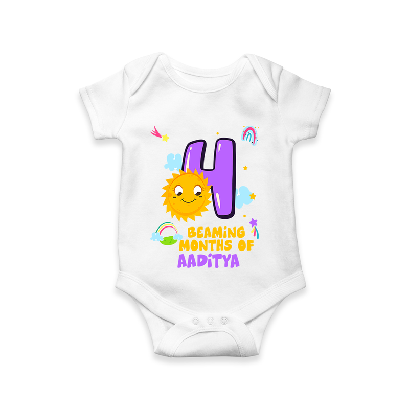 Celebrate The 4th Month Birthday Custom Romper, Personalized with your Little one's name - WHITE - 0 - 3 Months Old (Chest 16")