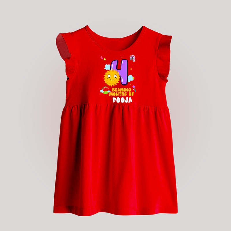 4th Month Baby Outfit | Personalized Baby Frock for Newborn | Milestone Gift Idea - RED - 0 - 3 Months Old (Chest 17")