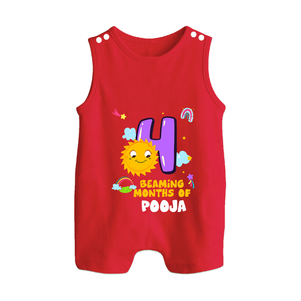 4th Month Baby Outfit | Personalized Romper Suit/ Sleeveless Romper for Newborn | Milestone Gift Idea - RED - 0 - 5 Months Old (Chest 18")