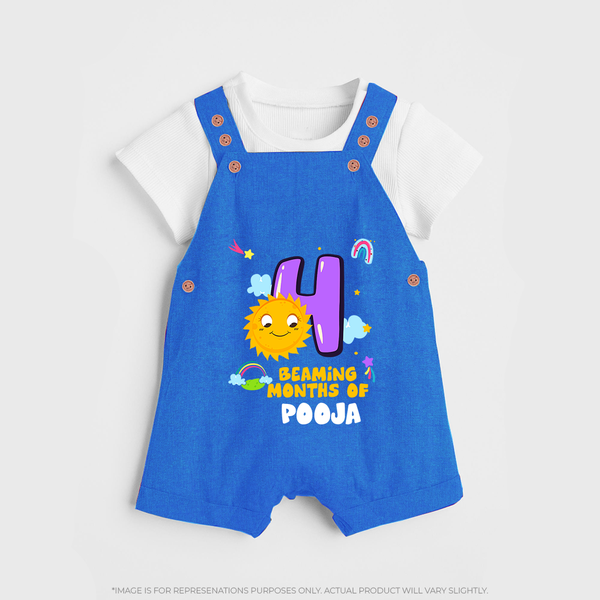 4th Month Baby Outfit | Personalized Dungaree Set for Newborn | Milestone Gift Idea - COBALT BLUE - 0 - 5 Months Old (Chest 18")