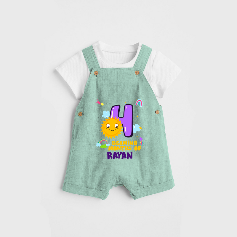 Celebrate The 4th Month Birthday Custom Dungaree set, Personalized with your Baby's name - LIGHT GREEN - 0 - 5 Months Old (Chest 17")