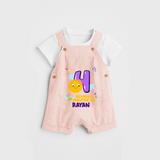 Celebrate The 4th Month Birthday Custom Dungaree set, Personalized with your Baby's name - PEACH - 0 - 5 Months Old (Chest 17")