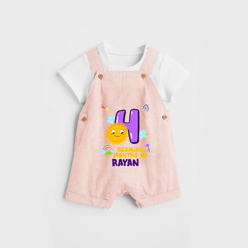 Celebrate The 4th Month Birthday Custom Dungaree set, Personalized with your Baby's name - PEACH - 0 - 5 Months Old (Chest 17")