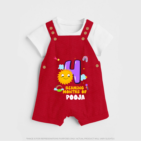 4th Month Baby Outfit | Personalized Dungaree Set for Newborn | Milestone Gift Idea - RED - 0 - 5 Months Old (Chest 18")