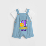 Celebrate The 4th Month Birthday Custom Dungaree set, Personalized with your Baby's name - SKY BLUE - 0 - 5 Months Old (Chest 17")