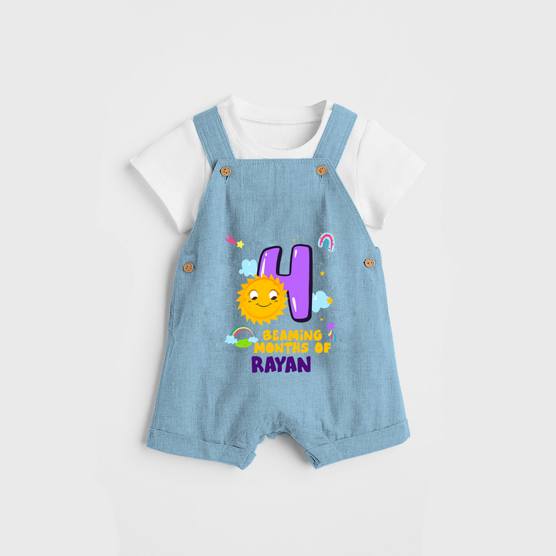 Celebrate The 4th Month Birthday Custom Dungaree set, Personalized with your Baby's name - SKY BLUE - 0 - 5 Months Old (Chest 17")