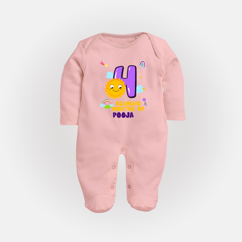 Mark Your BabyÕs 4-Month Celebration With Our Customized Baby Sleep Suit, Made For Joyful Celebrations - BABY PINK - New Born (Chest 7.5")