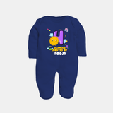 4th Month Baby Outfit | Personalized Full Sleeve Bodysuit/ Sleep Suit/ Jumpsuit for Newborn | Milestone Gift Idea - NAVY BLUE - New Born (Chest 7.5")