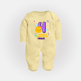 Mark Your BabyÕs 4-Month Celebration With Our Customized Baby Sleep Suit, Made For Joyful Celebrations - PASTEL YELLOW - New Born (Chest 7.5")