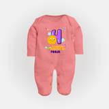 Mark Your BabyÕs 4-Month Celebration With Our Customized Baby Sleep Suit, Made For Joyful Celebrations - PEACH - New Born (Chest 7.5")