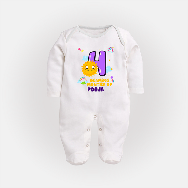 Mark Your BabyÕs 4-Month Celebration With Our Customized Baby Sleep Suit, Made For Joyful Celebrations - WHITE - New Born (Chest 7.5")