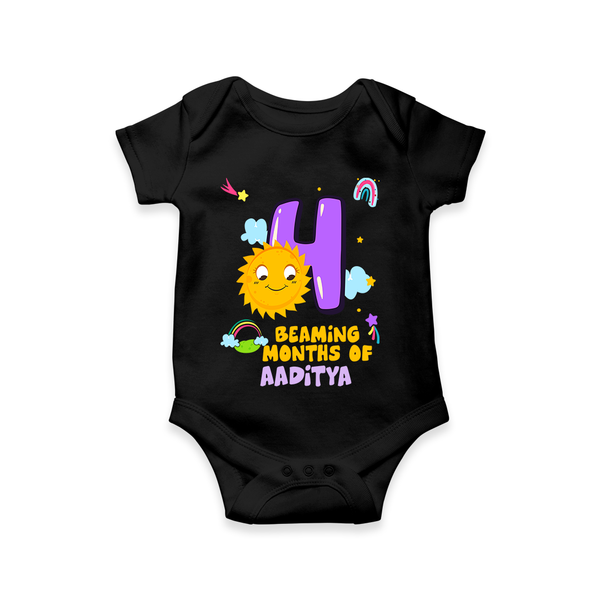 Celebrate The 4th Month Birthday Custom Romper, Personalized with your Little one's name - BLACK - 0 - 3 Months Old (Chest 16")