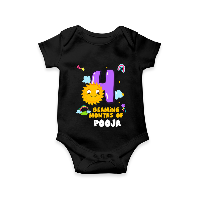 4th Month Baby Outfit | Personalized Romper/Onesie for Newborn | Milestone Gift Idea - BLACK - New Born (Chest 14")