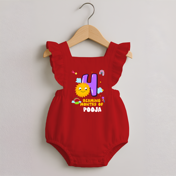4th Month Baby Outfit | Personalized Romper Frock for Newborn | Milestone Gift Idea - RED - 0 - 3 Months Old (Chest 19")
