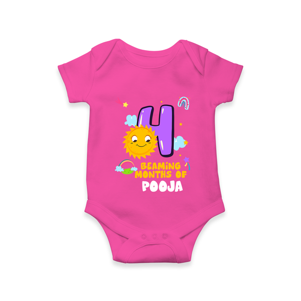 4th Month Baby Outfit | Personalized Romper/Onesie for Newborn | Milestone Gift Idea - HOT PINK - New Born (Chest 14")