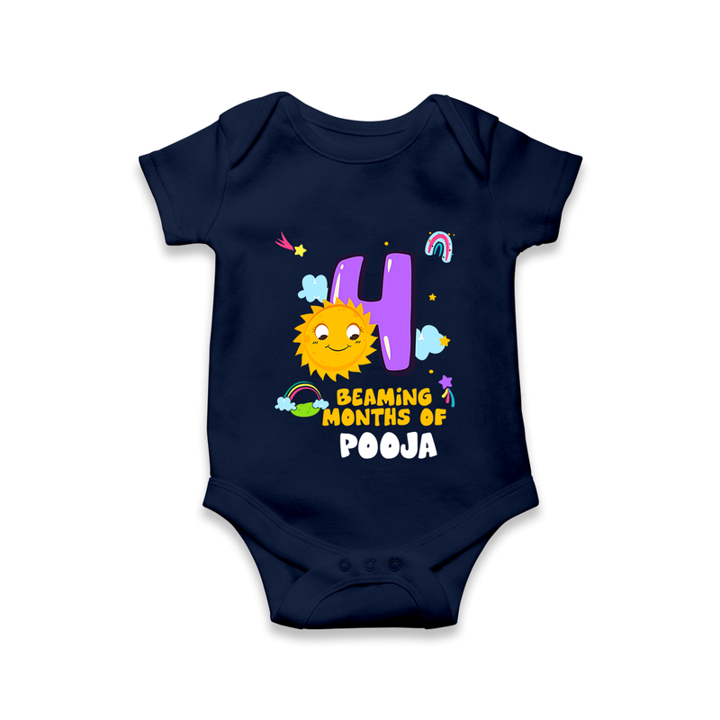 4th Month Baby Outfit | Personalized Romper/Onesie for Newborn | Milestone Gift Idea - NAVY BLUE - New Born (Chest 14")