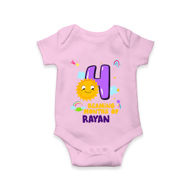 Celebrate The 4th Month Birthday Custom Romper, Personalized with your Little one's name - PINK - 0 - 3 Months Old (Chest 16")