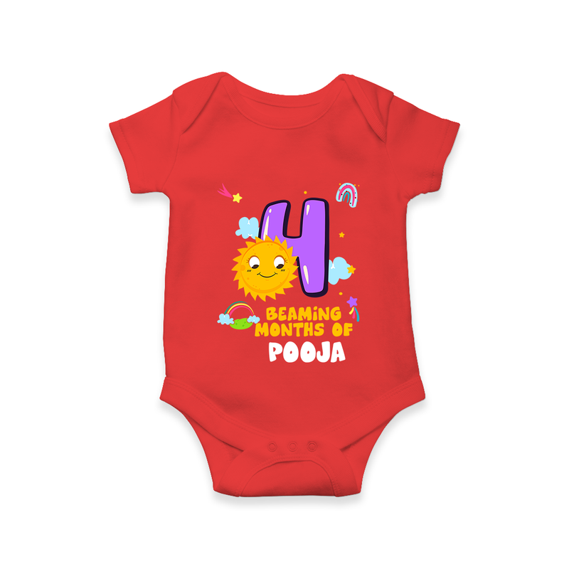 4th Month Baby Outfit | Personalized Romper/Onesie for Newborn | Milestone Gift Idea - RED - New Born (Chest 14")