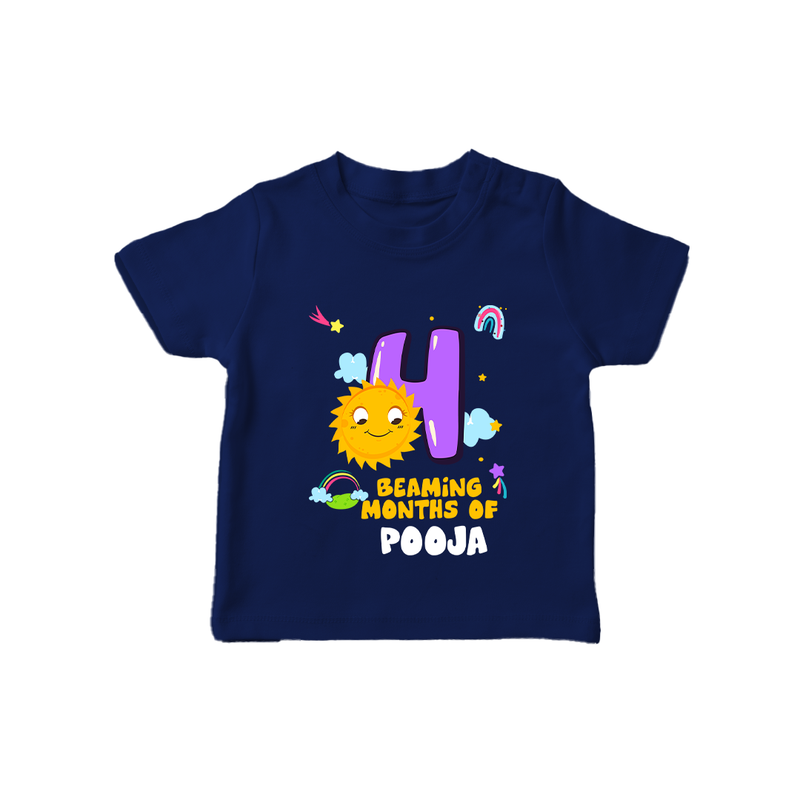 4th Month Baby Outfit | Personalized T-Shirt for Newborn | Milestone Gift Idea - NAVY BLUE - 0-5 Months Old (Chest 17")