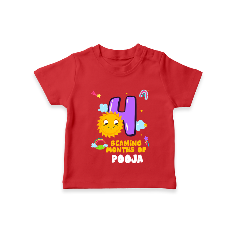 4th Month Baby Outfit | Personalized T-Shirt for Newborn | Milestone Gift Idea - RED - 0-5 Months Old (Chest 17")