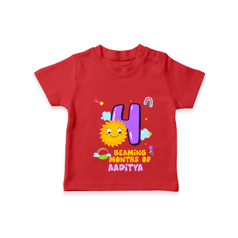 Celebrate The 4th Month Birthday with Personalized T-Shirt - RED - 0 - 5 Months Old (Chest 17")