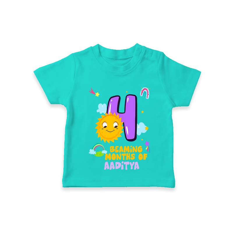 Celebrate The 4th Month Birthday with Personalized T-Shirt - TEAL - 0 - 5 Months Old (Chest 17")