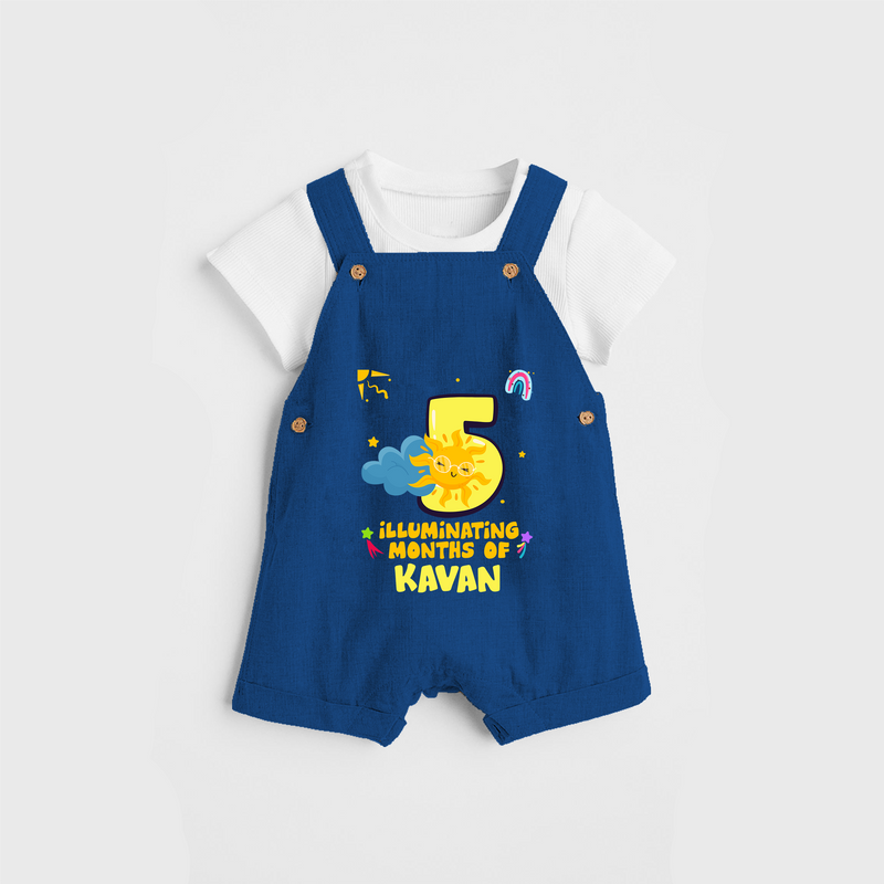 Celebrate The 5th Month Birthday Custom Dungaree set, Personalized with your Baby's name - COBALT BLUE - 0 - 5 Months Old (Chest 17")