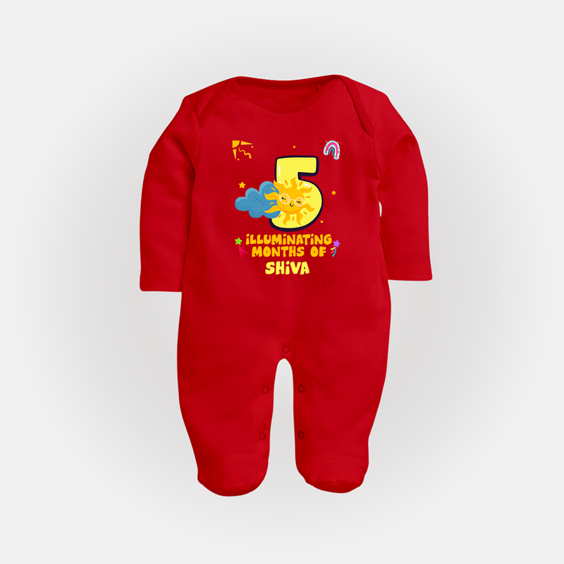 Mark Your BabyÕs 5-Month Celebration With Our Customized Baby Sleep Suit, Made For Joyful Celebrations - RED - New Born (Chest 7.5")