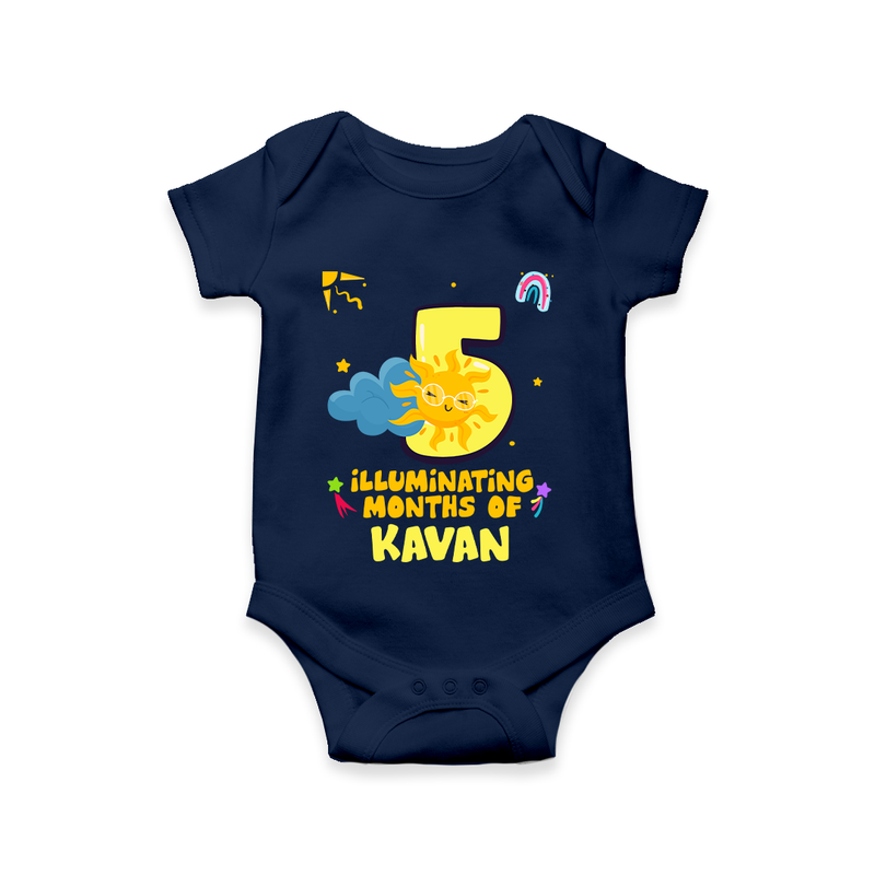Celebrate The 5th Month Birthday Custom Romper, Personalized with your Little one's name - NAVY BLUE - 0 - 3 Months Old (Chest 16")
