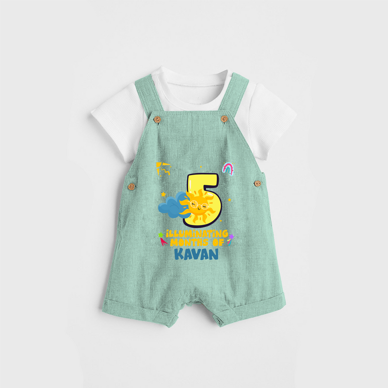 Celebrate The 5th Month Birthday Custom Dungaree set, Personalized with your Baby's name - LIGHT GREEN - 0 - 5 Months Old (Chest 17")