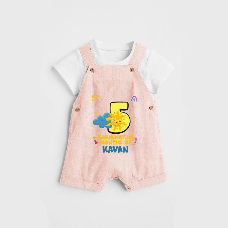 Celebrate The 5th Month Birthday Custom Dungaree set, Personalized with your Baby's name - PEACH - 0 - 5 Months Old (Chest 17")