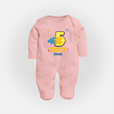 Mark Your BabyÕs 5-Month Celebration With Our Customized Baby Sleep Suit, Made For Joyful Celebrations - BABY PINK - New Born (Chest 7.5")