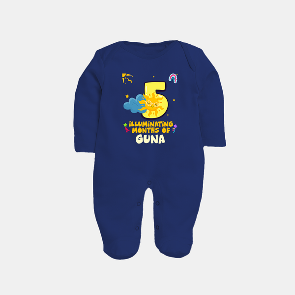 5th Month Baby Outfit | Personalized Full Sleeve Bodysuit/ Sleep Suit/ Jumpsuit for Newborn | Milestone Gift Idea - NAVY BLUE - New Born (Chest 7.5")