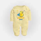 Mark Your BabyÕs 5-Month Celebration With Our Customized Baby Sleep Suit, Made For Joyful Celebrations - PASTEL YELLOW - New Born (Chest 7.5")