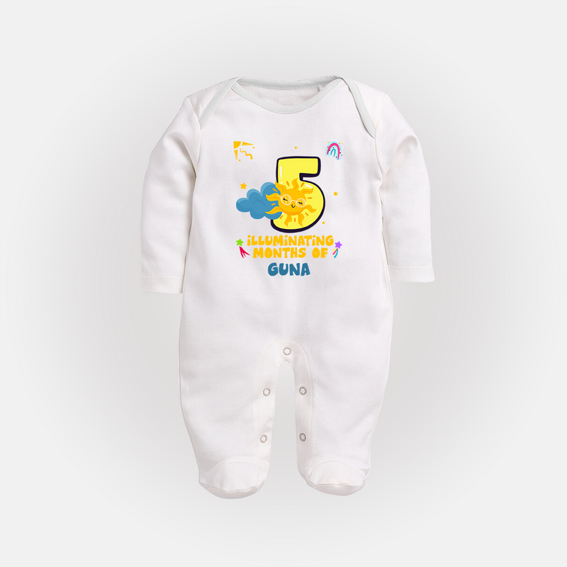 Mark Your BabyÕs 5-Month Celebration With Our Customized Baby Sleep Suit, Made For Joyful Celebrations - WHITE - New Born (Chest 7.5")